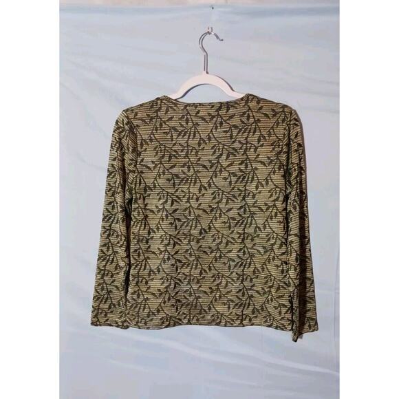 Jones New York Collection Women's PM Long Sleeve Striped Leaf Print Top Green - Picture 5 of 7